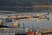 Seaplanes catch the first rays of the morning sun.